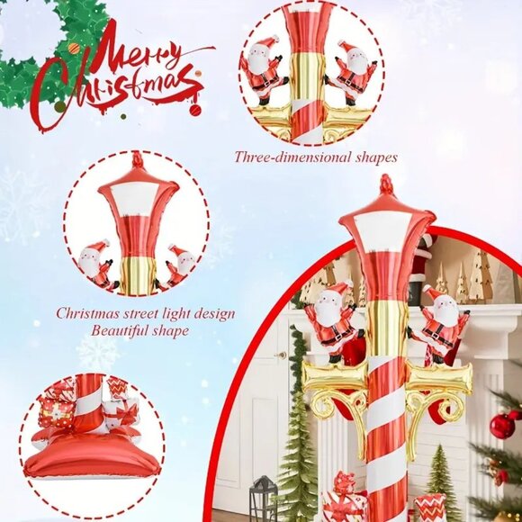 59" Self-Standing Balloon Christmas Festive Decoration with Red & Golden Lamp - Picture 2 of 3